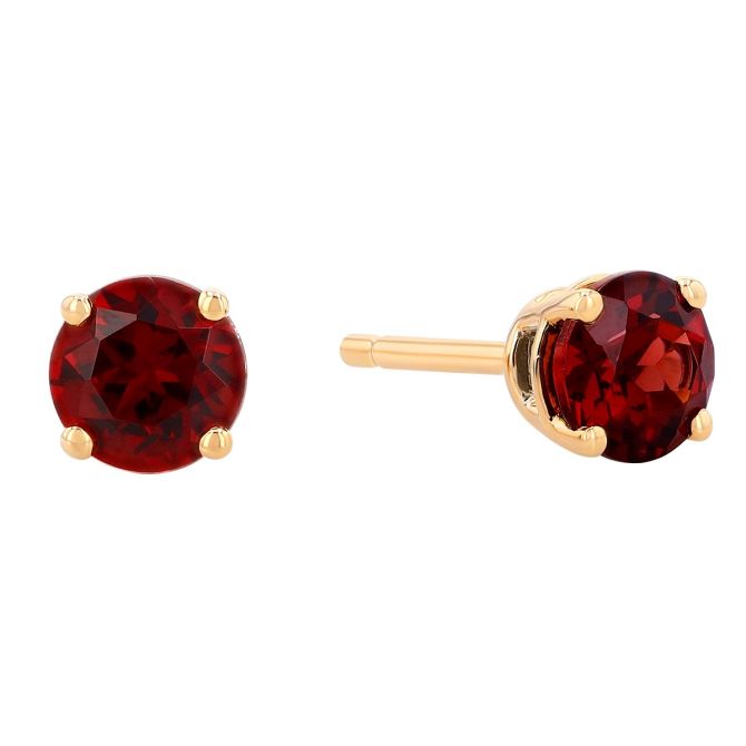 Round Garnet Stud Earrings in Yellow Gold