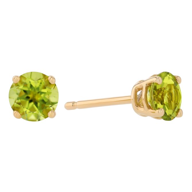 Round Peridot Stud Earrings in Yellow Gold, 5 mm