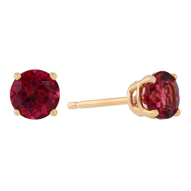 Round Garnet Stud Earrings in Yellow Gold, 5 mm