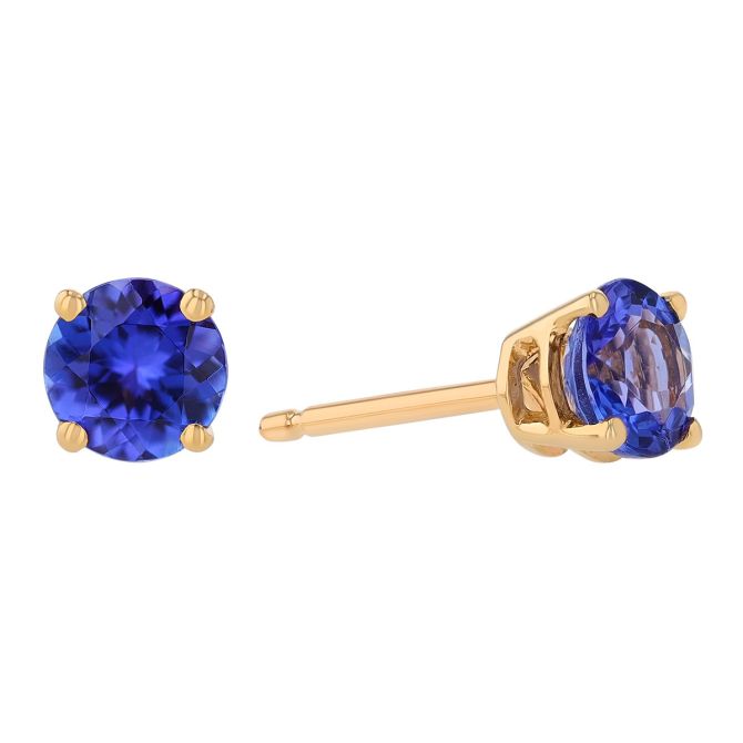 Round Tanzanite Stud Earrings in Yellow Gold, 5 mm