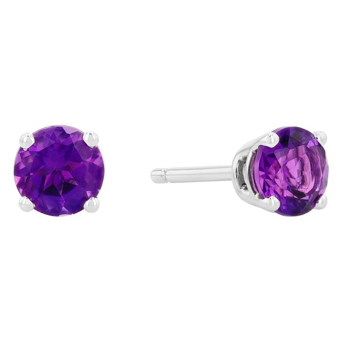 Round Amethyst Stud Earrings in White Gold