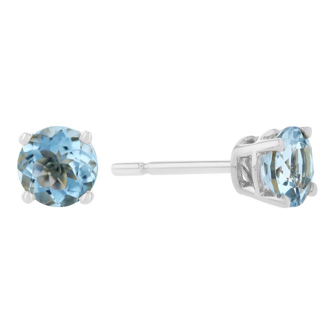 Round Aquamarine Stud Earrings in White Gold, 5 mm