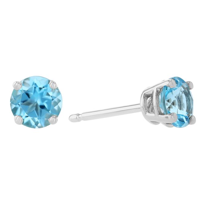 Round Blue Topaz Stud Earrings in White Gold, 5 mm