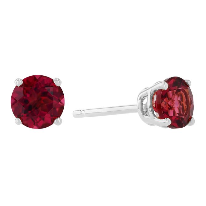 Round Garnet Stud Earrings in White Gold, 5 mm