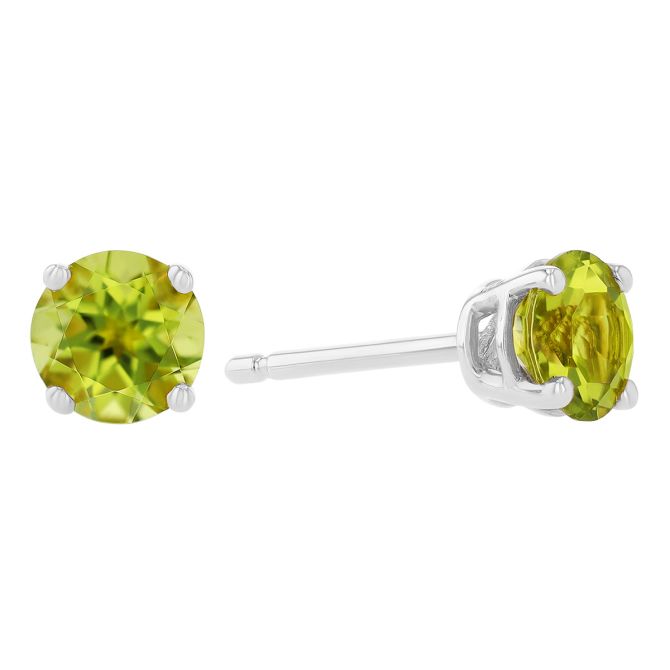 Round Peridot Stud Earrings in White Gold, 5 mm