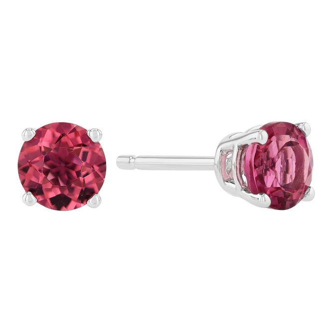 Round Pink Tourmaline Stud Earrings in White Gold, 5 mm