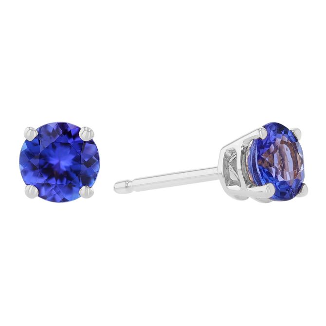 Round Tanzanite Stud Earrings in White Gold, 5 mm