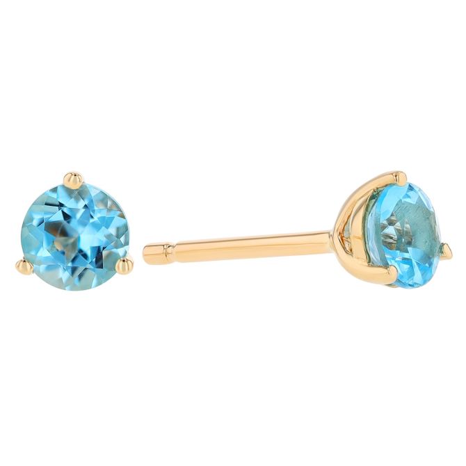 Round Blue Topaz Stud Earrings in Yellow Gold, 4 mm