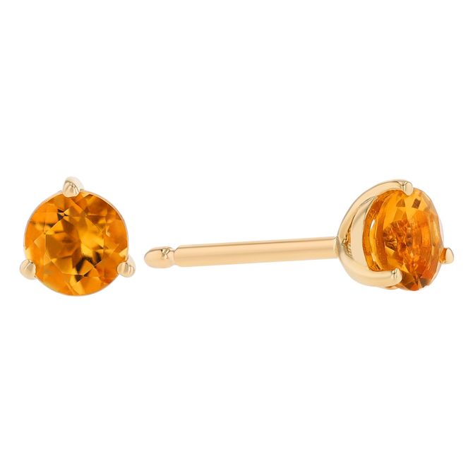 Round Citrine Stud Earrings in Yellow Gold, 4 mm