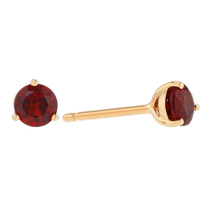 Round Garnet Stud Earrings in Yellow Gold, 4 mm