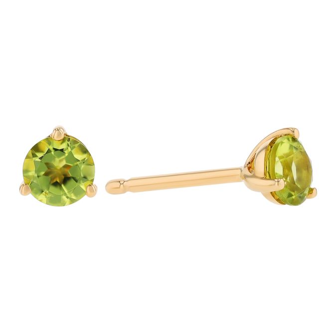 Round Peridot Stud Earrings in Yellow Gold, 4 mm