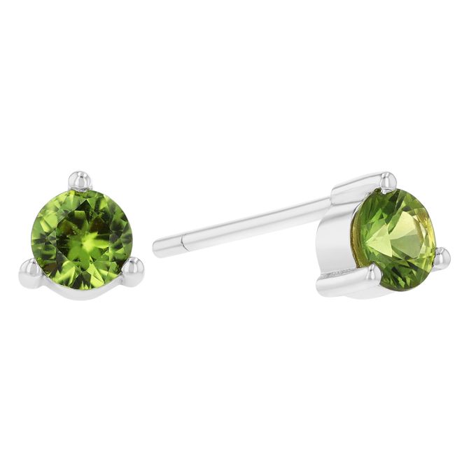 Round Green Sapphire Stud Earrings in White Gold, .54 cttw