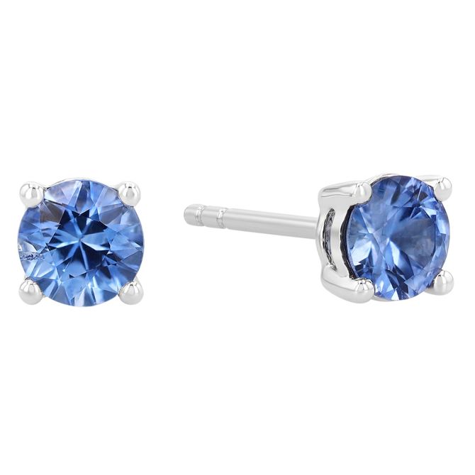 Round Sapphire Stud Earrings in White Gold