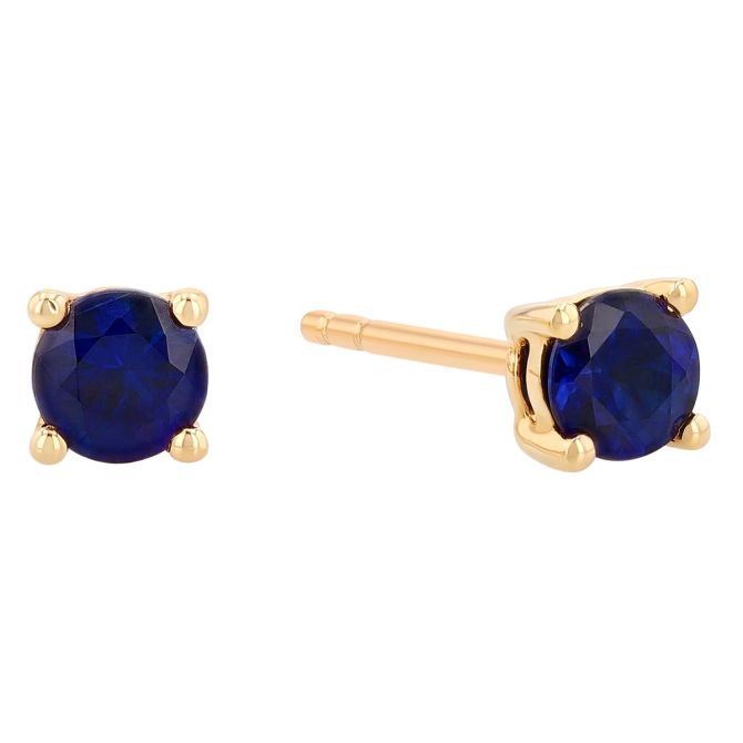 Round Sapphire Stud Earrings in Yellow Gold