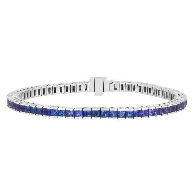 Blue & Purple Sapphire Gradient Bar Set Tennis Bracelet in white Gold, 6.75"