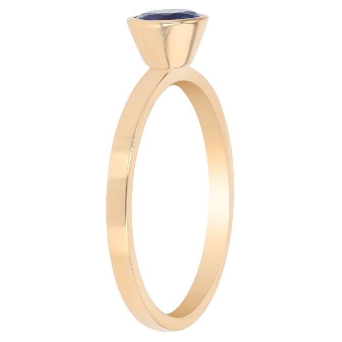 Round Blue Sapphire Bezel Set Ring in Yellow Gold