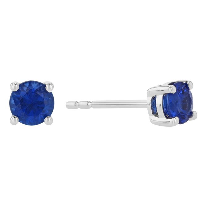 Round Blue Sapphire Stud Earrings in White Gold, .70 cttw