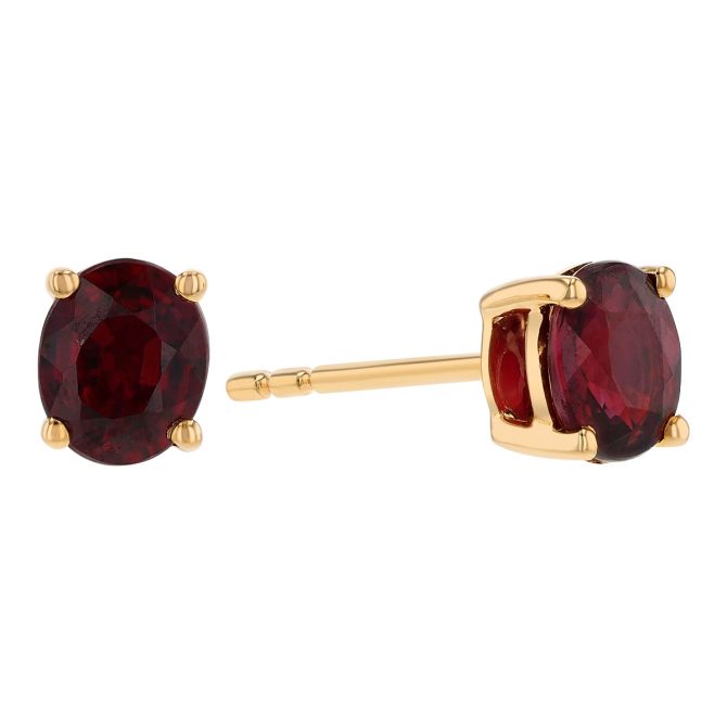 Oval Ruby Stud Earrings in Yellow Gold, .97 cttw