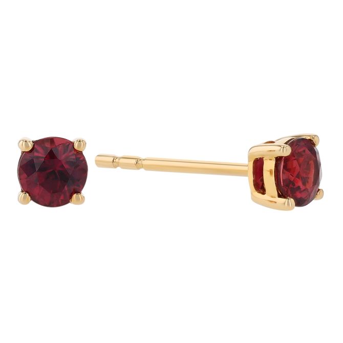 Round Ruby Stud Earrings in Yellow Gold, .53 cttw