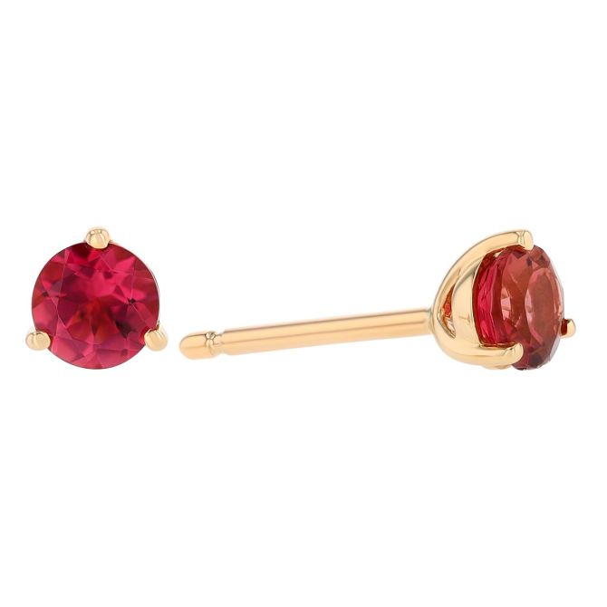 Round Pink Tourmaline Stud Earrings in Yellow Gold, 4 mm