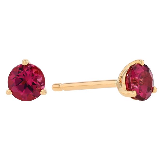 Round Garnet Stud Earrings in Yellow Gold, 4 mm