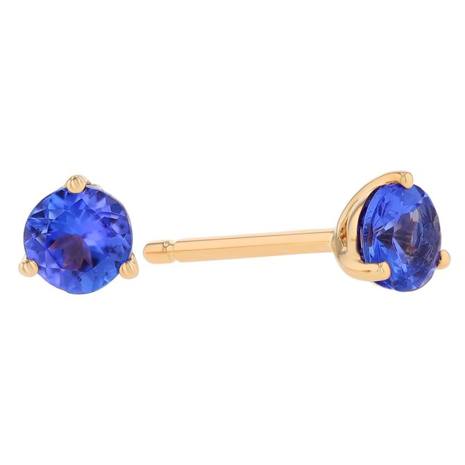 Round Tanzanite Stud Earrings in Yellow Gold, 4 mm