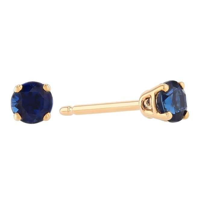 Round Sapphire Stud Earrings in Yellow Gold, 3.5 mm