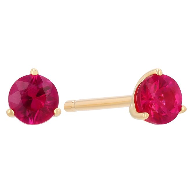 Round Ruby Stud Earrings in Yellow Gold, 3.5 mm