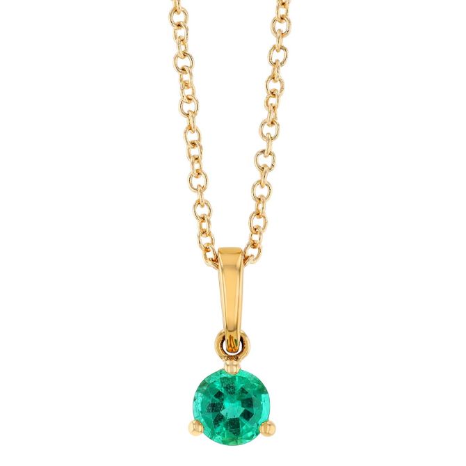 Round Emerald Solitaire Pendant in Yellow Gold, 18"