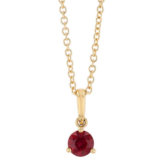 Round Ruby Solitaire Pendant in Yellow Gold, 18"