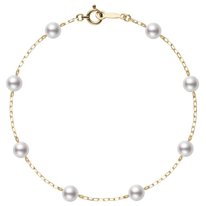 Mikimoto Akoya Cultured Pearl Station Bracelet in Yellow Gold, 7", 6-6.5 mm