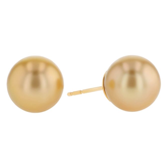 TARA Pearls Golden South Sea Cultured Pearl Stud Earrings in  Yellow Gold, 9-10 mm