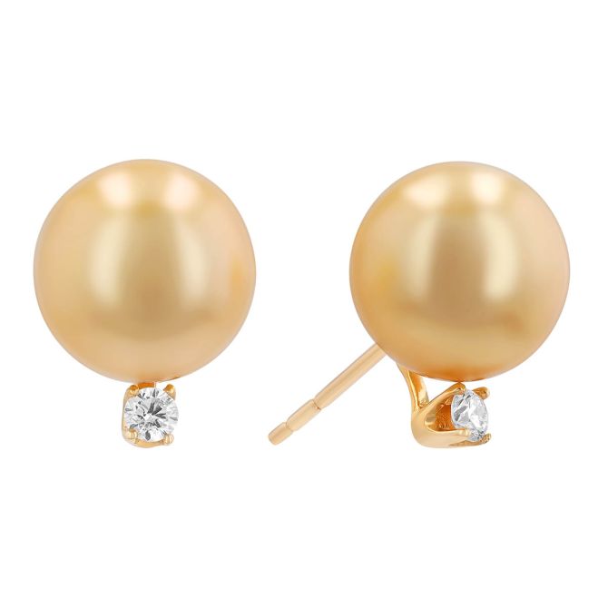 TARA Pearls Golden South Sea Cultured Pearl & Diamond Stud Earrings in Yellow Gold