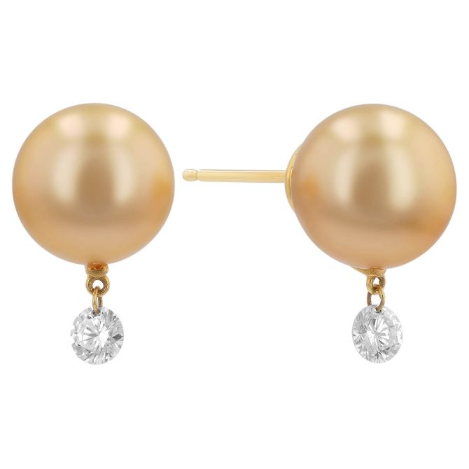 TARA Pearls Golden South Sea Cultured Pearl & Dancing Diamond Stud Earrings in Yellow Gold