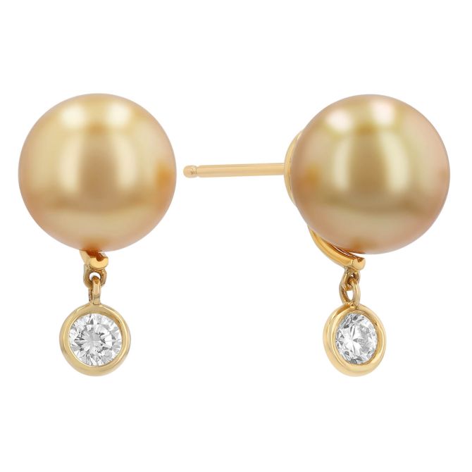 TARA Pearls Golden South Sea Cultured Pearl & Bezel Set Diamond Stud Earrings in Yellow Gold