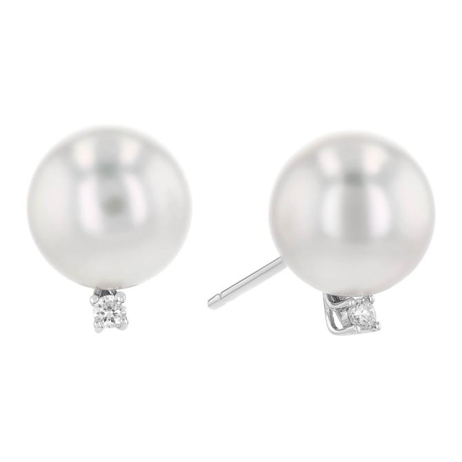 TARA Pearls White Cultured Pearl & Diamond Stud Earrings in White Gold