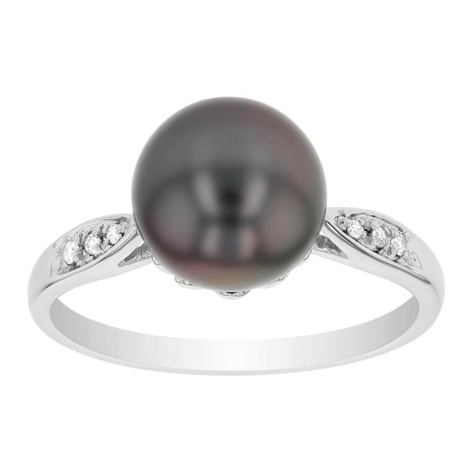 TARA Pearls Black Tahitian South Sea Cultured Pearl & Diamond Ring in White Gold