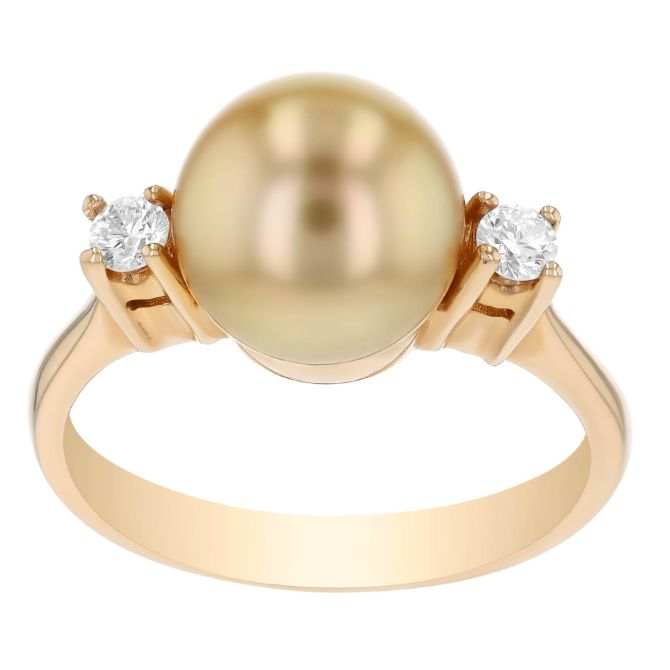 TARA Pearls Golden South Sea Cultured Pearl & Diamond 3 Stone Ring in Yellow Gold