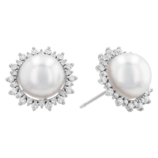 TARA Pearls South Sea Cultured Pearl Earrings with Diamond Halos