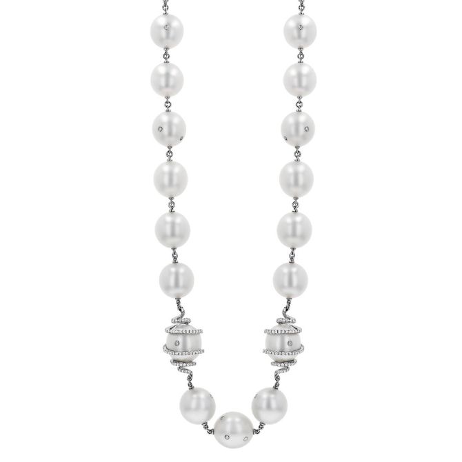 TARA Pearls White South Sea Cultured Pearl & Diamond Princess Strand Necklace in White Gold, 18"