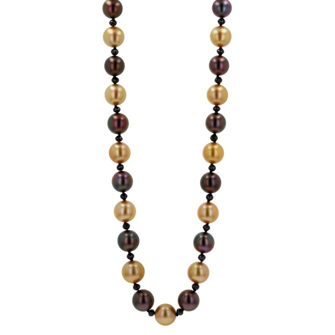 TARA Pearls South Sea Cultured Pearl & Black Diamond Matinee Strand Necklace in Yellow Gold, 20"