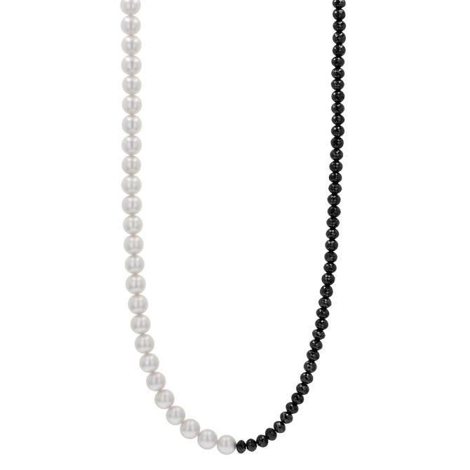 TARA Pearls White Cultured Pearl & Black Diamond Strand Necklace with White Gold Clasp, 25"