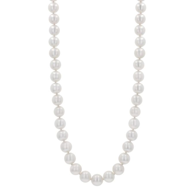 TARA Pearls White Cultured Pearl Strand Necklace with Diamond Yellow Gold Clasp, 9.5-10.5 mm, 18"