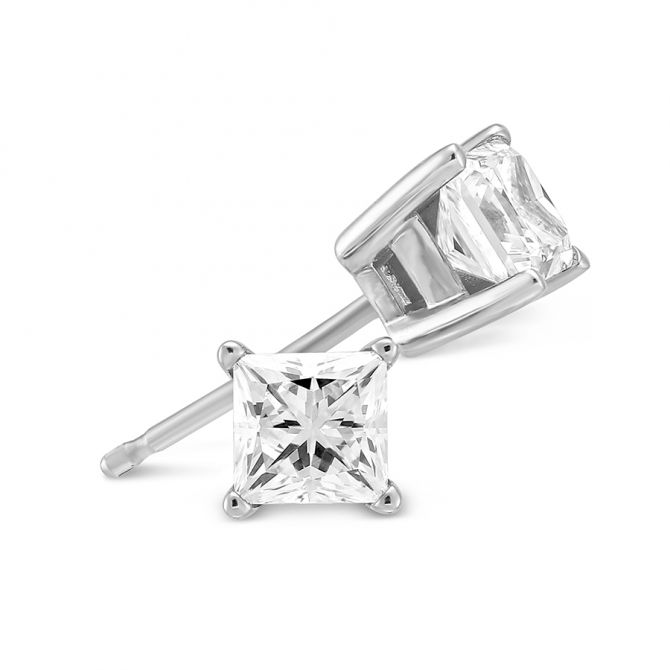 Platinum Princess Diamond Stud Earrings, 1.00cttw