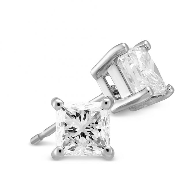 Platinum Princess Diamond Stud Earrings, 1.50cttw