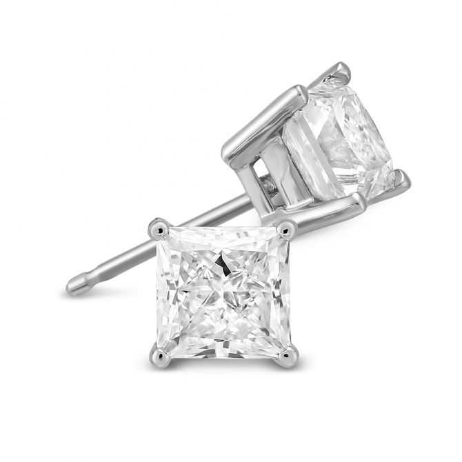 Platinum Princess Diamond Stud Earrings, 2.00cttw