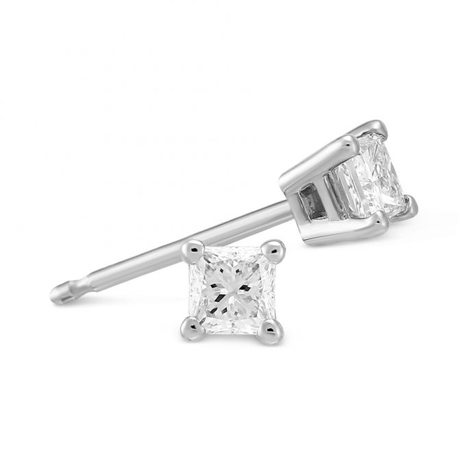 Platinum Princess Diamond Stud Earrings, 0.35cttw