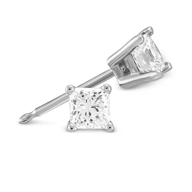 Platinum Princess Diamond Stud Earrings, 0.50cttw