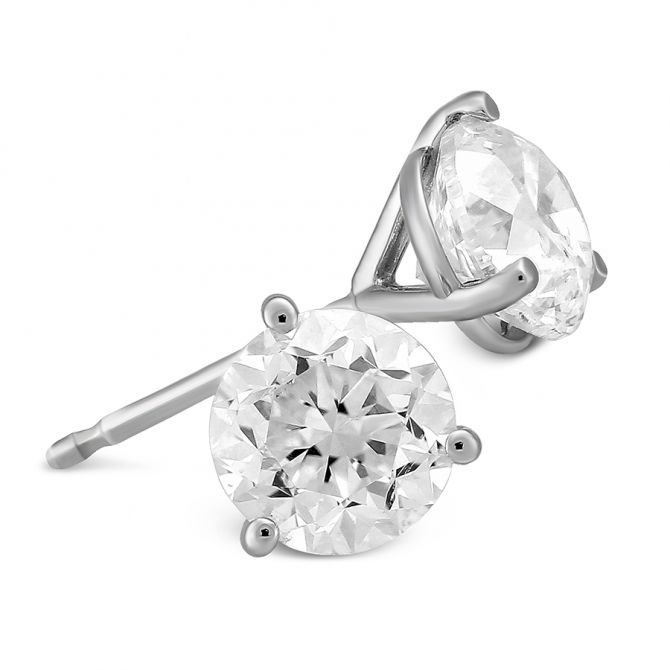 Platinum Round Diamond Stud Earrings, 2.00cttw