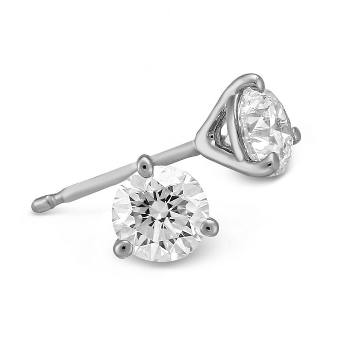 Round Diamond Stud Earrings in 18K White Gold, IJ/I1, .75 cttw